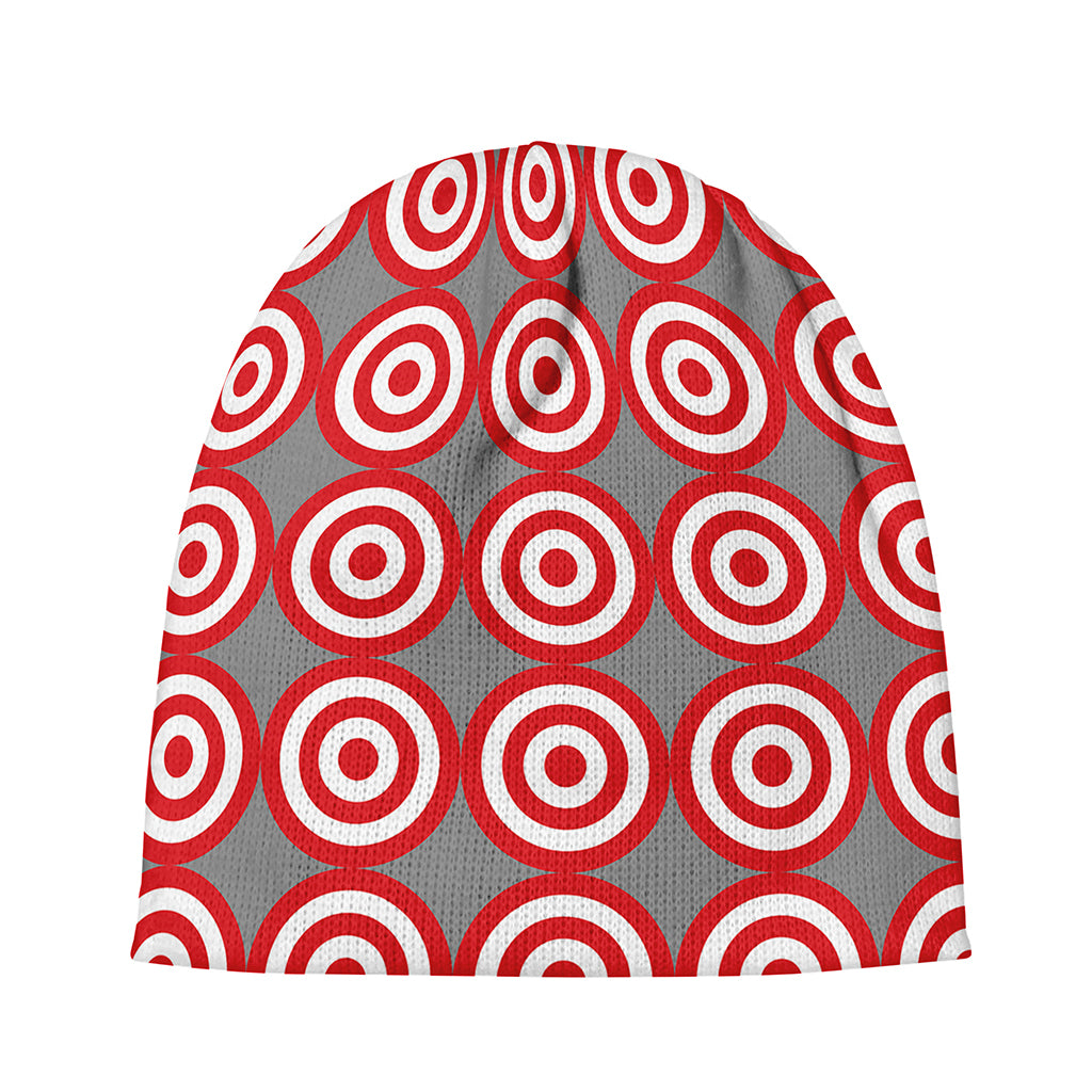 Red And White Bullseye Target Print Beanie