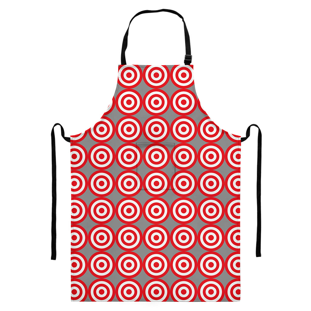 Red And White Bullseye Target Print Bib Apron With Pocket