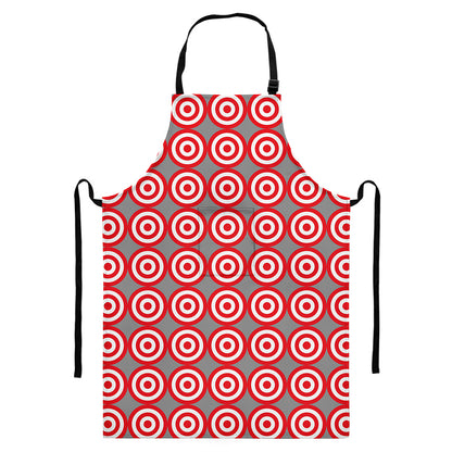 Red And White Bullseye Target Print Bib Apron With Pocket