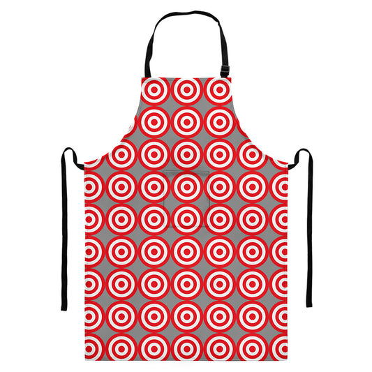 Red And White Bullseye Target Print Bib Apron With Pocket