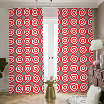 Red And White Bullseye Target Print Blackout Pencil Pleat Curtains