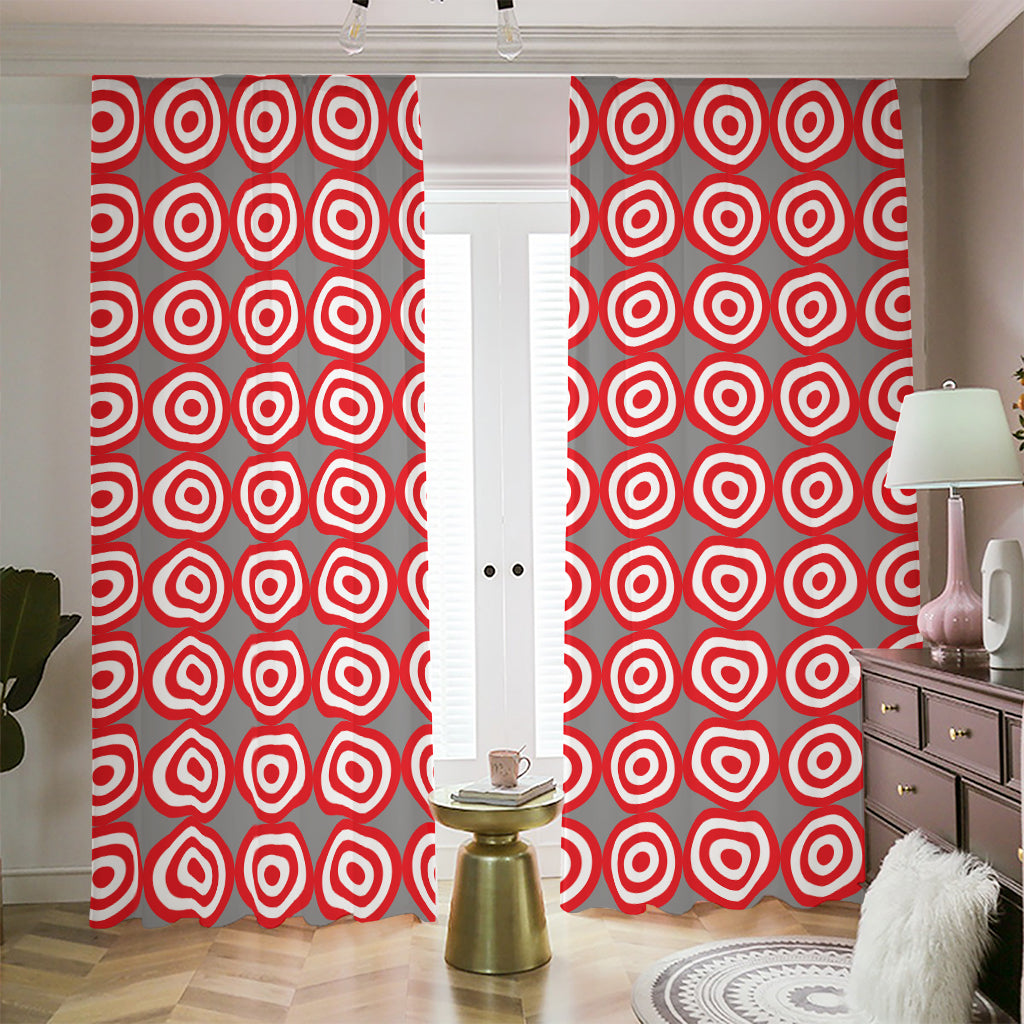 Red And White Bullseye Target Print Blackout Pencil Pleat Curtains