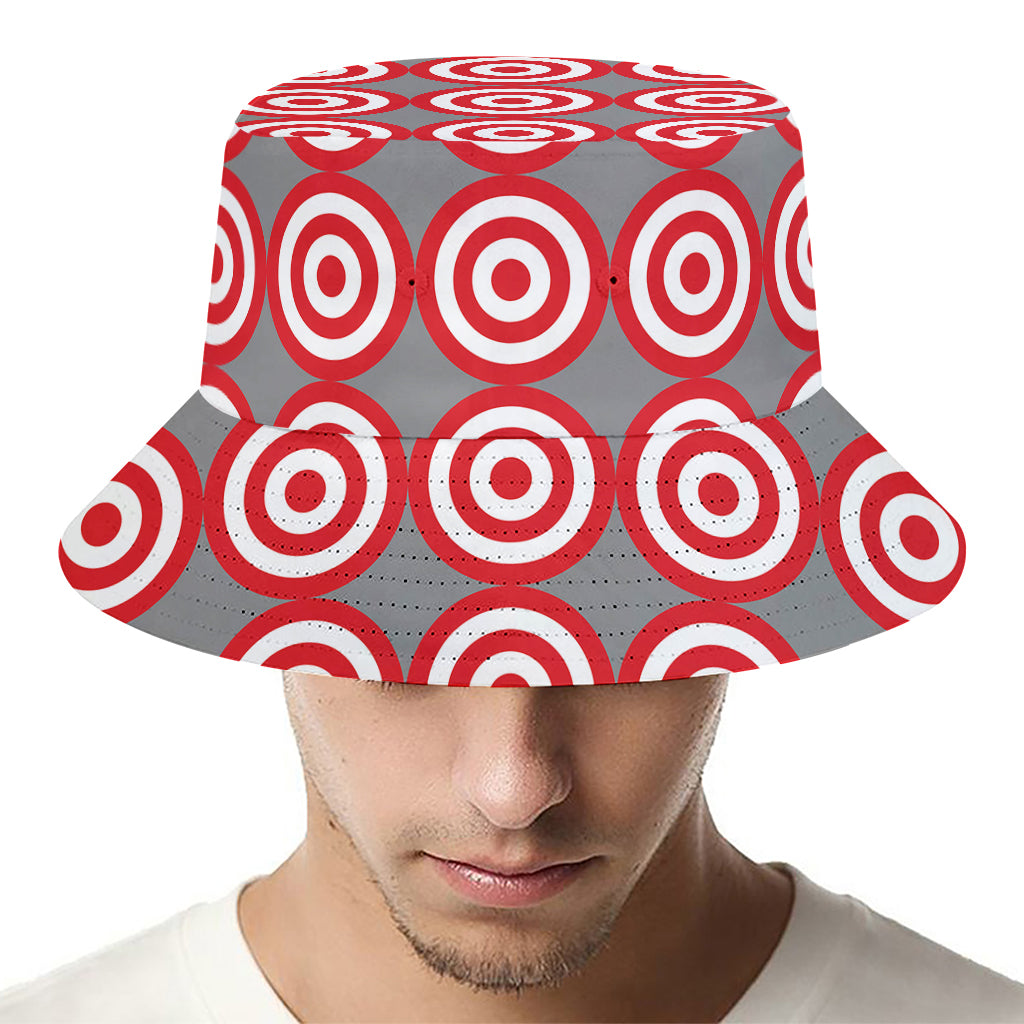Red And White Bullseye Target Print Bucket Hat