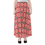 Red And White Bullseye Target Print Chiffon Maxi Skirt