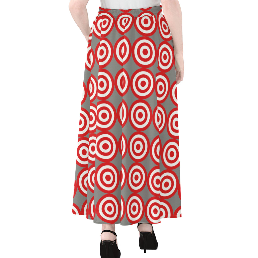 Red And White Bullseye Target Print Chiffon Maxi Skirt