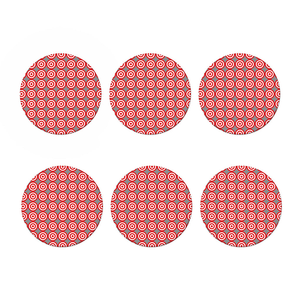 Red And White Bullseye Target Print Coaster Set