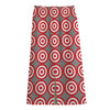 Red And White Bullseye Target Print Cotton Front Slit Maxi Skirt