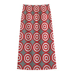 Red And White Bullseye Target Print Cotton Front Slit Maxi Skirt