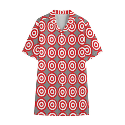 Red And White Bullseye Target Print Cotton Hawaiian Shirt