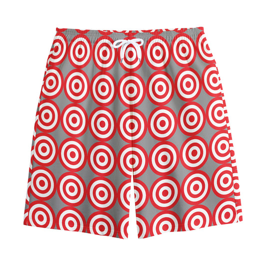 Red And White Bullseye Target Print Cotton Shorts