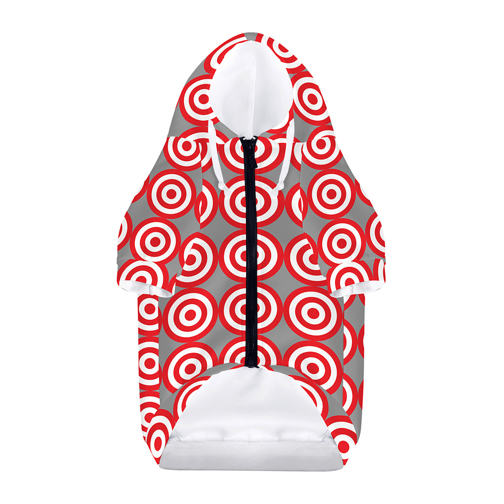 Red And White Bullseye Target Print Dog Zip Up Hoodie