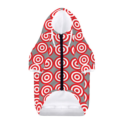 Red And White Bullseye Target Print Dog Zip Up Hoodie