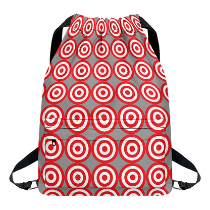 Red And White Bullseye Target Print Drawstring Backpack