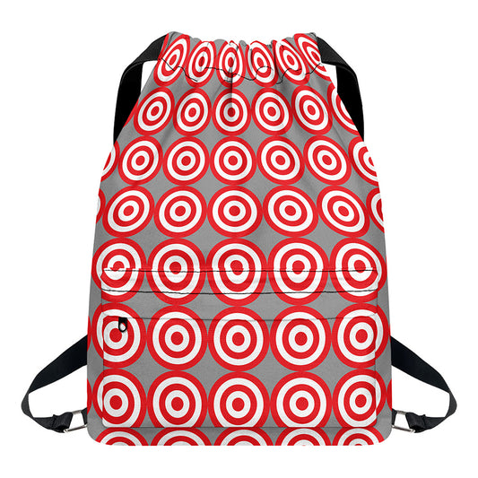 Red And White Bullseye Target Print Drawstring Backpack