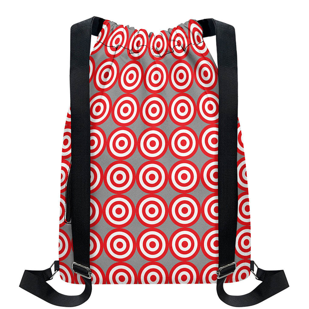 Red And White Bullseye Target Print Drawstring Backpack