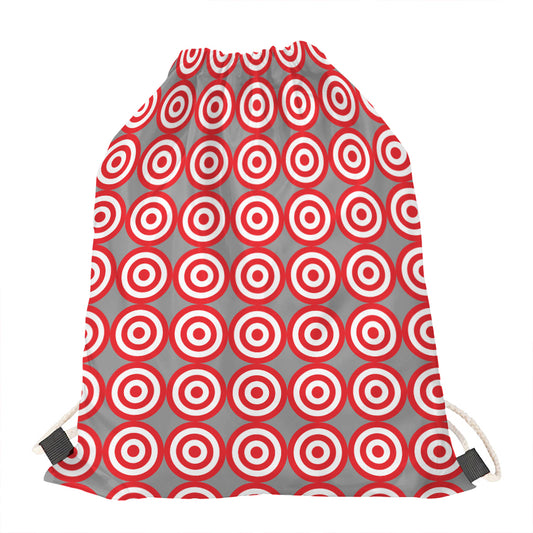 Red And White Bullseye Target Print Drawstring Bag