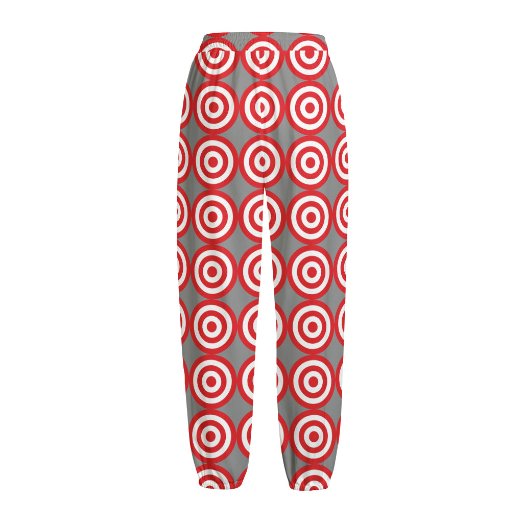 Red And White Bullseye Target Print Fleece Lined Knit Pants