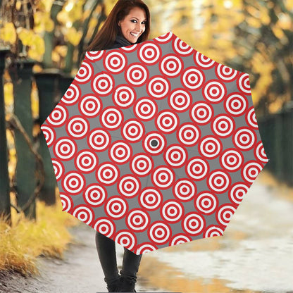 Red And White Bullseye Target Print Foldable Umbrella