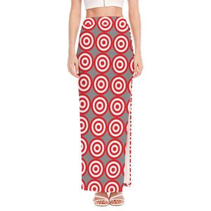 Red And White Bullseye Target Print High Slit Maxi Skirt