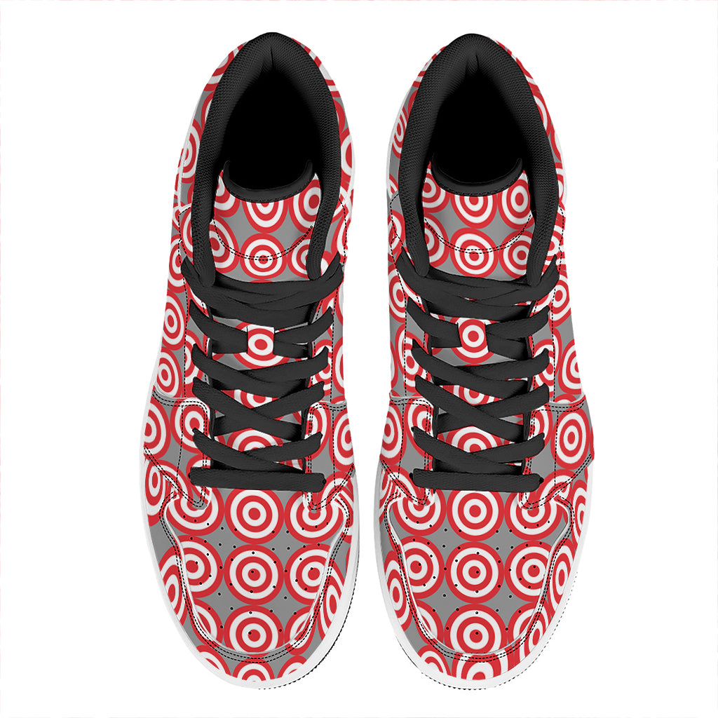 Red And White Bullseye Target Print High Top Leather Sneakers