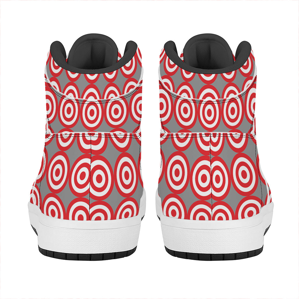 Red And White Bullseye Target Print High Top Leather Sneakers