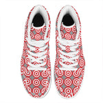 Red And White Bullseye Target Print High Top Leather Sneakers