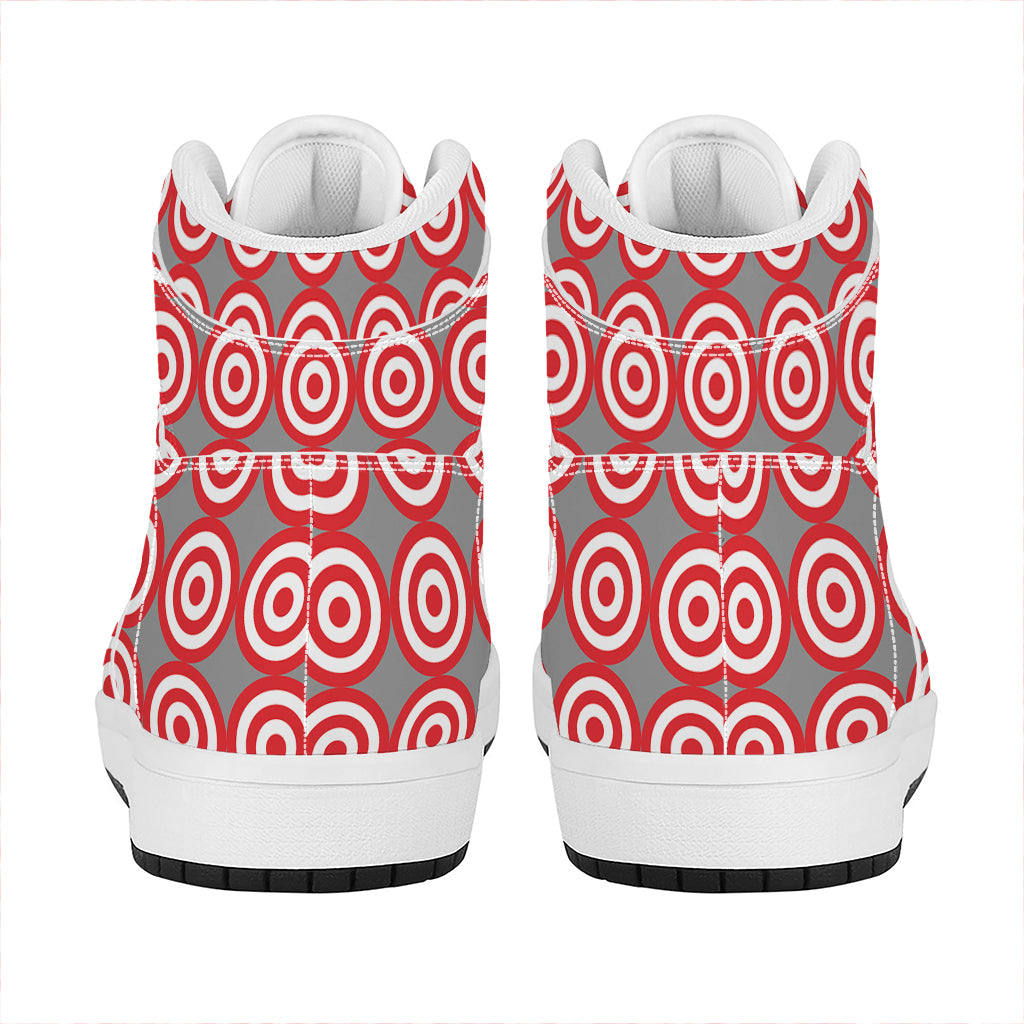 Red And White Bullseye Target Print High Top Leather Sneakers