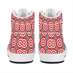 Red And White Bullseye Target Print High Top Leather Sneakers