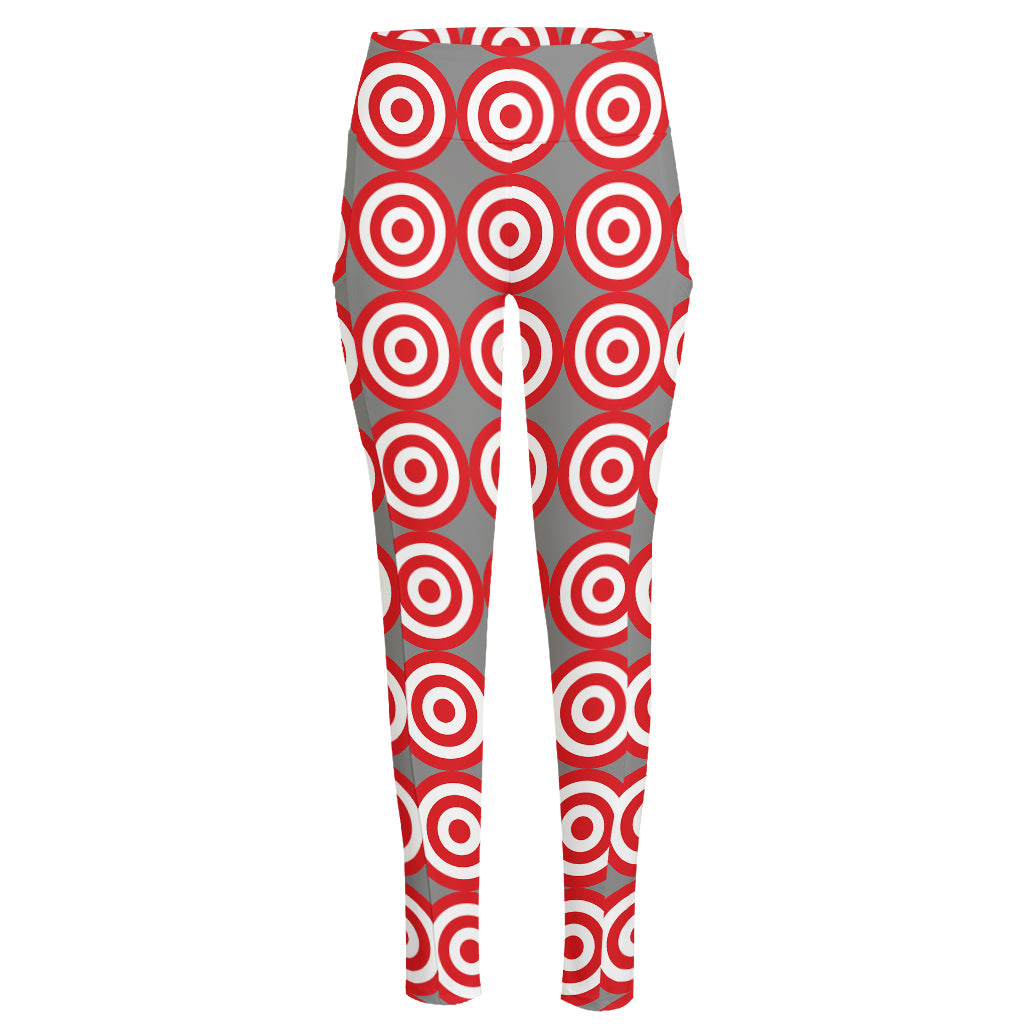 Red And White Bullseye Target Print High-Waisted Pocket Leggings