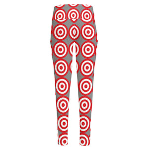 Red And White Bullseye Target Print High-Waisted Pocket Leggings