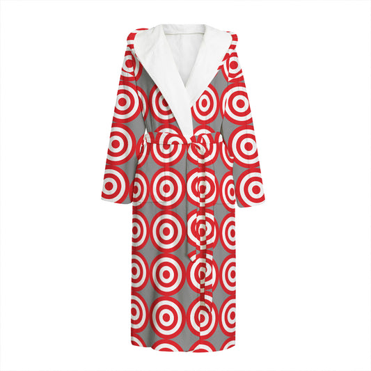 Red And White Bullseye Target Print Hooded Bathrobe