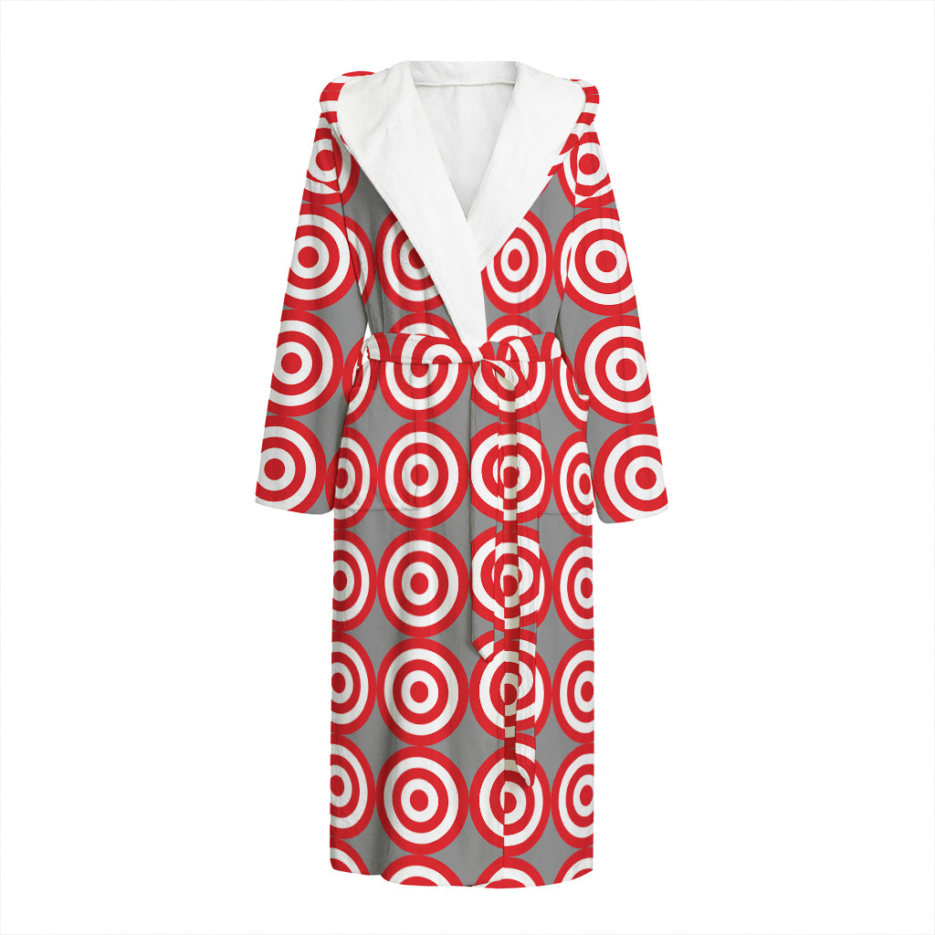 Red And White Bullseye Target Print Hooded Bathrobe