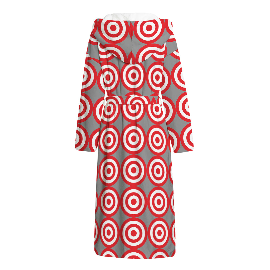 Red And White Bullseye Target Print Hooded Bathrobe