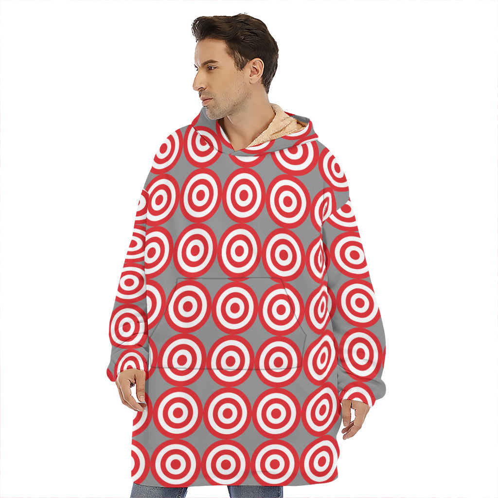 Red And White Bullseye Target Print Hoodie Blanket