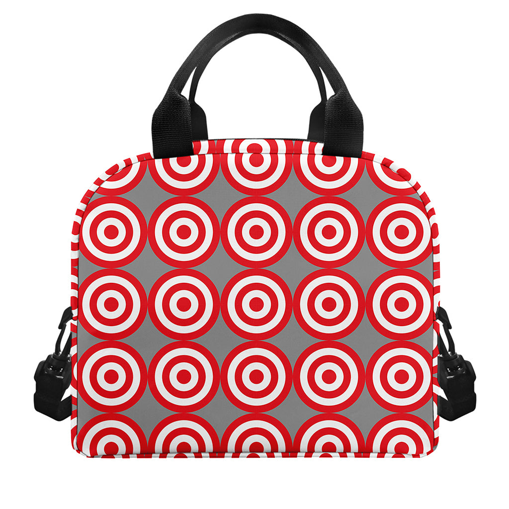 Red And White Bullseye Target Print Insulated Lunch Bag
