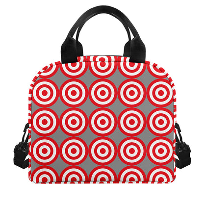 Red And White Bullseye Target Print Insulated Lunch Bag