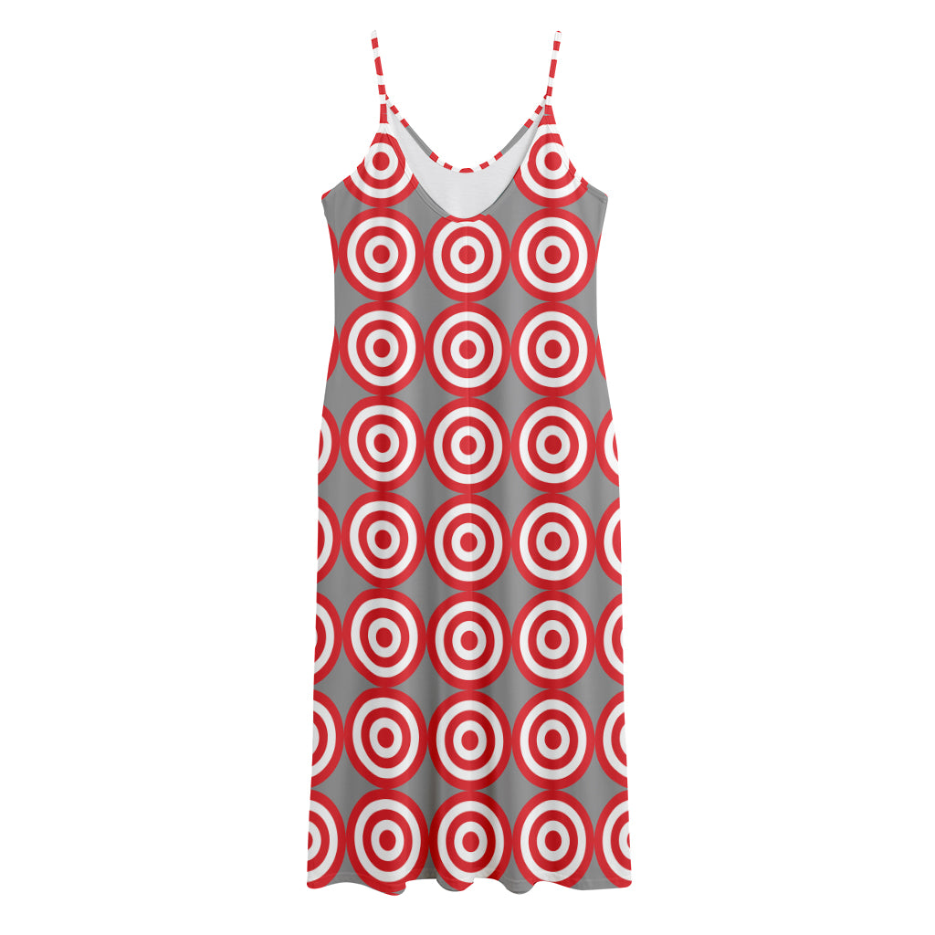 Red And White Bullseye Target Print Jersey Midi Cami Dress