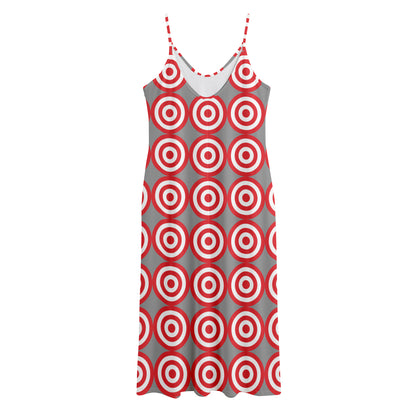 Red And White Bullseye Target Print Jersey Midi Cami Dress
