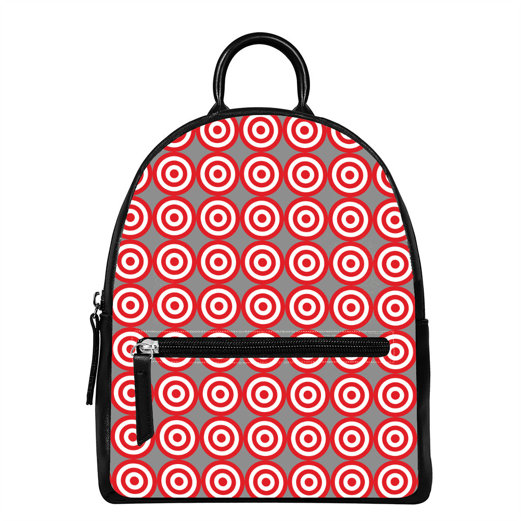 Red And White Bullseye Target Print Leather Backpack