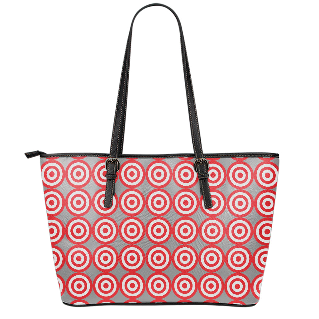 Red And White Bullseye Target Print Leather Tote Bag