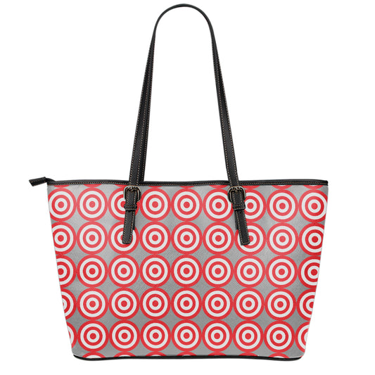 Red And White Bullseye Target Print Leather Tote Bag