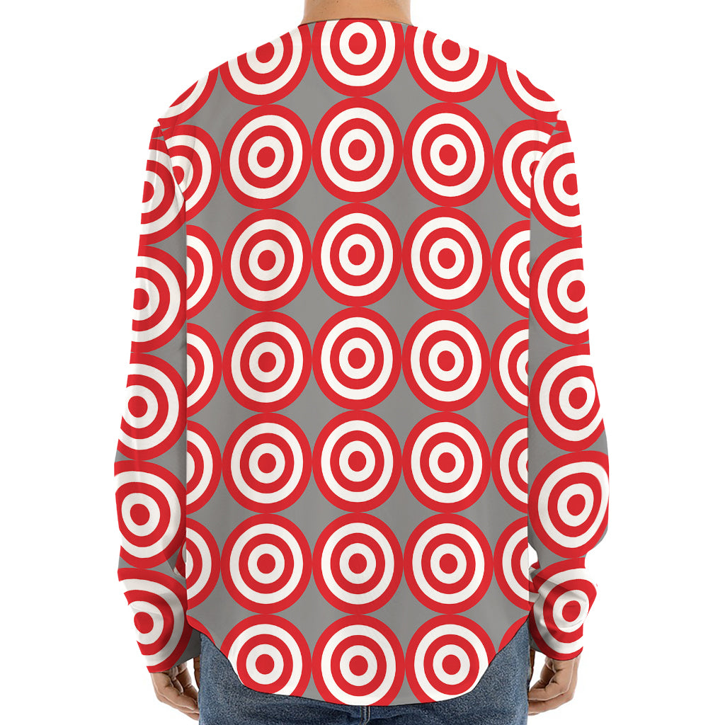 Red And White Bullseye Target Print Long Sleeve Baseball Jersey