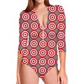 Red And White Bullseye Target Print Long Sleeve Swimsuit