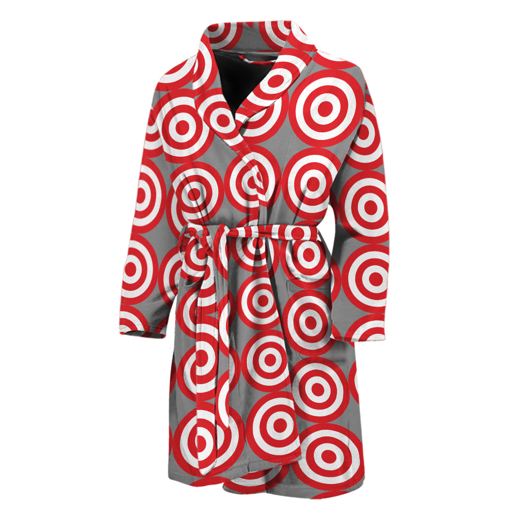 Red And White Bullseye Target Print Men's Bathrobe
