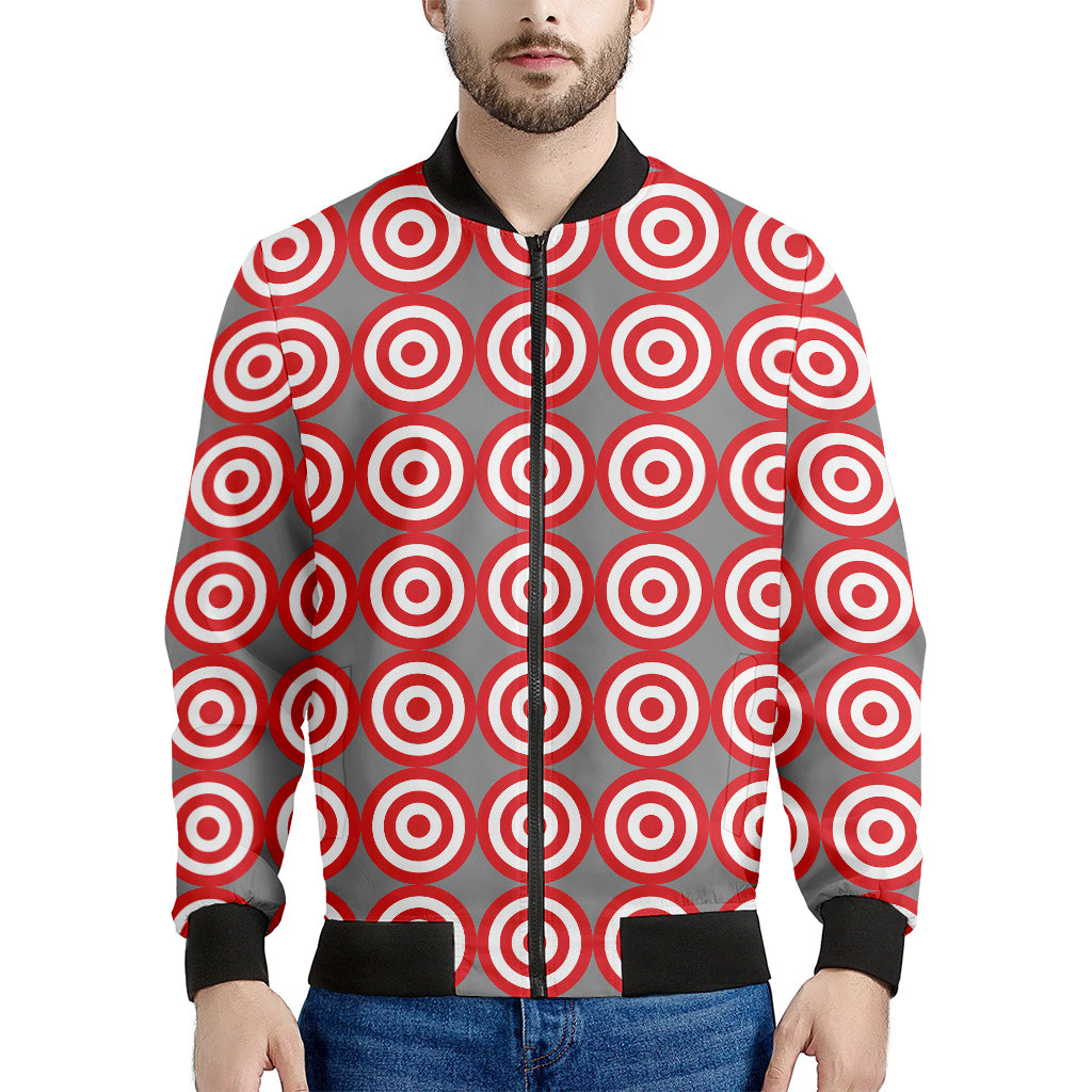 Red And White Bullseye Target Print Men's Bomber Jacket