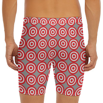 Red And White Bullseye Target Print Men's Long Boxer Briefs