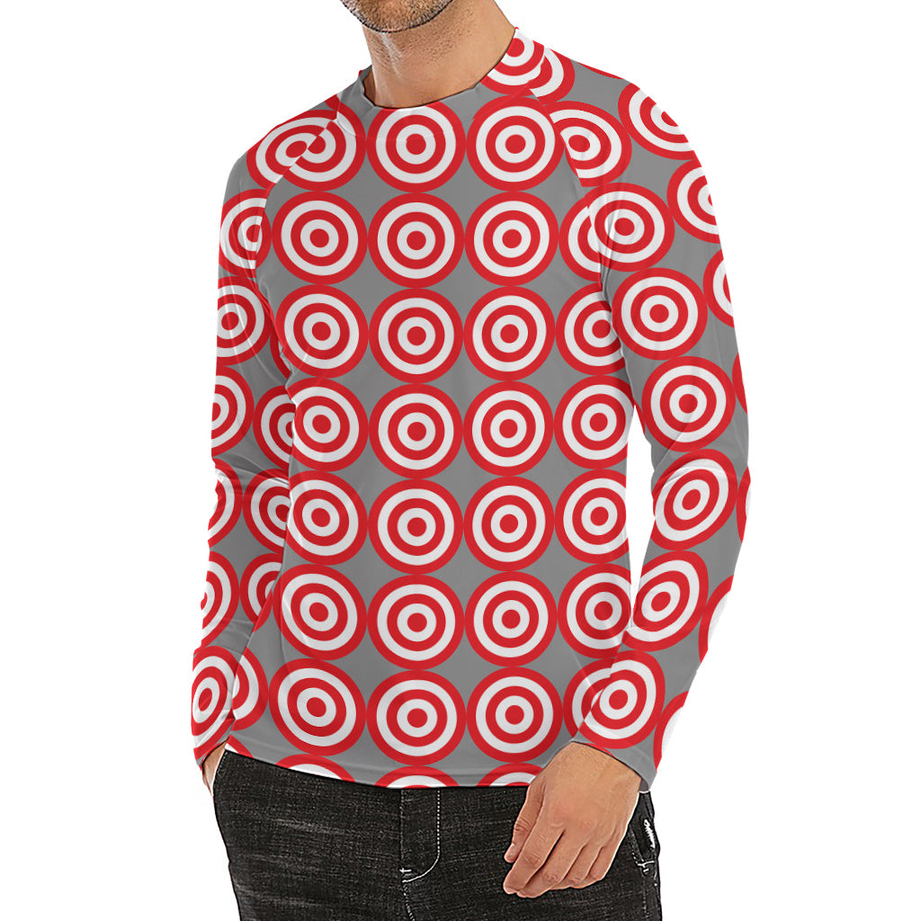 Red And White Bullseye Target Print Men's Long Sleeve Rash Guard