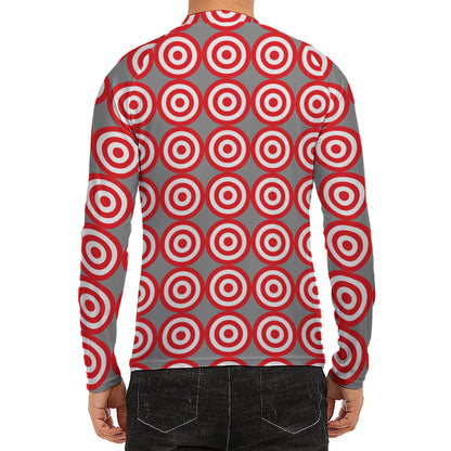 Red And White Bullseye Target Print Men's Long Sleeve Rash Guard