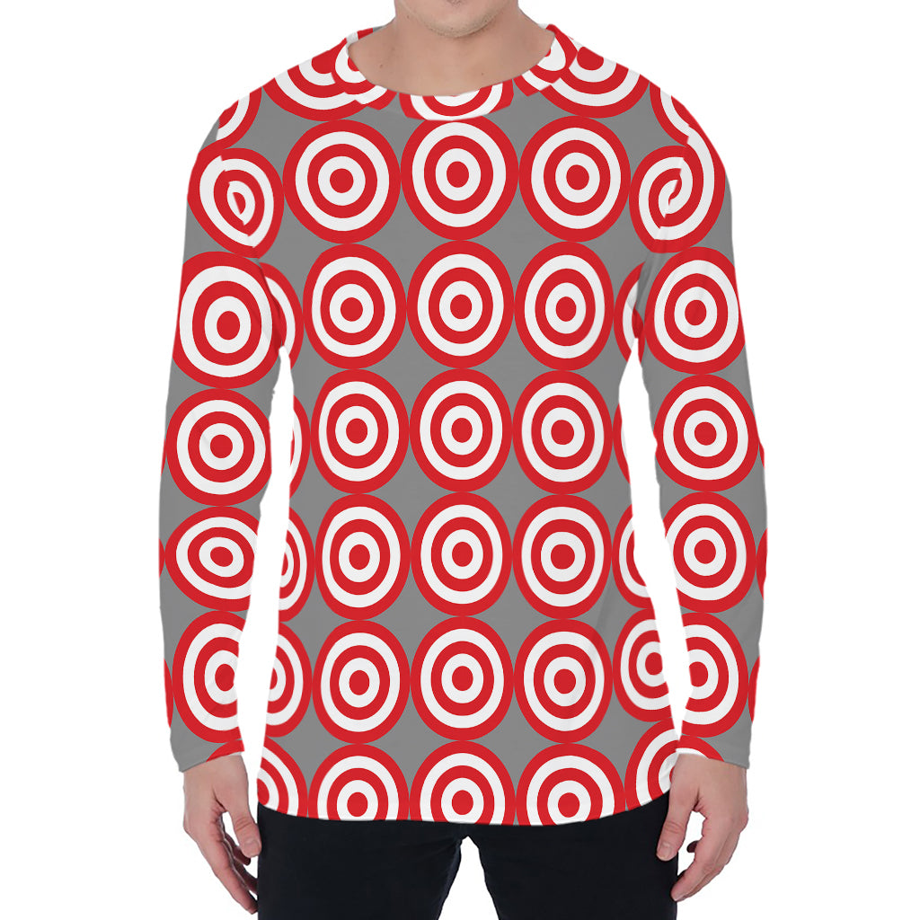 Red And White Bullseye Target Print Men's Long Sleeve T-Shirt