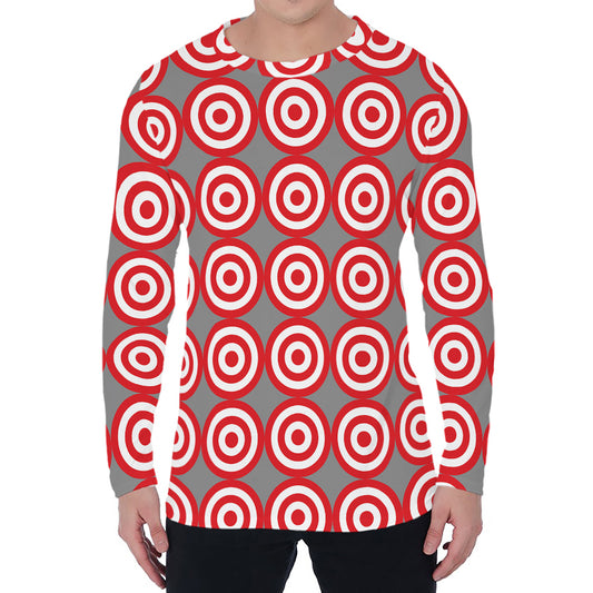 Red And White Bullseye Target Print Men's Long Sleeve T-Shirt